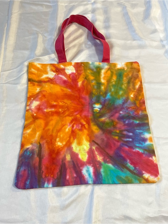 Handbags - Tie-Dye Cotton Tote Bag with Pink Handles
